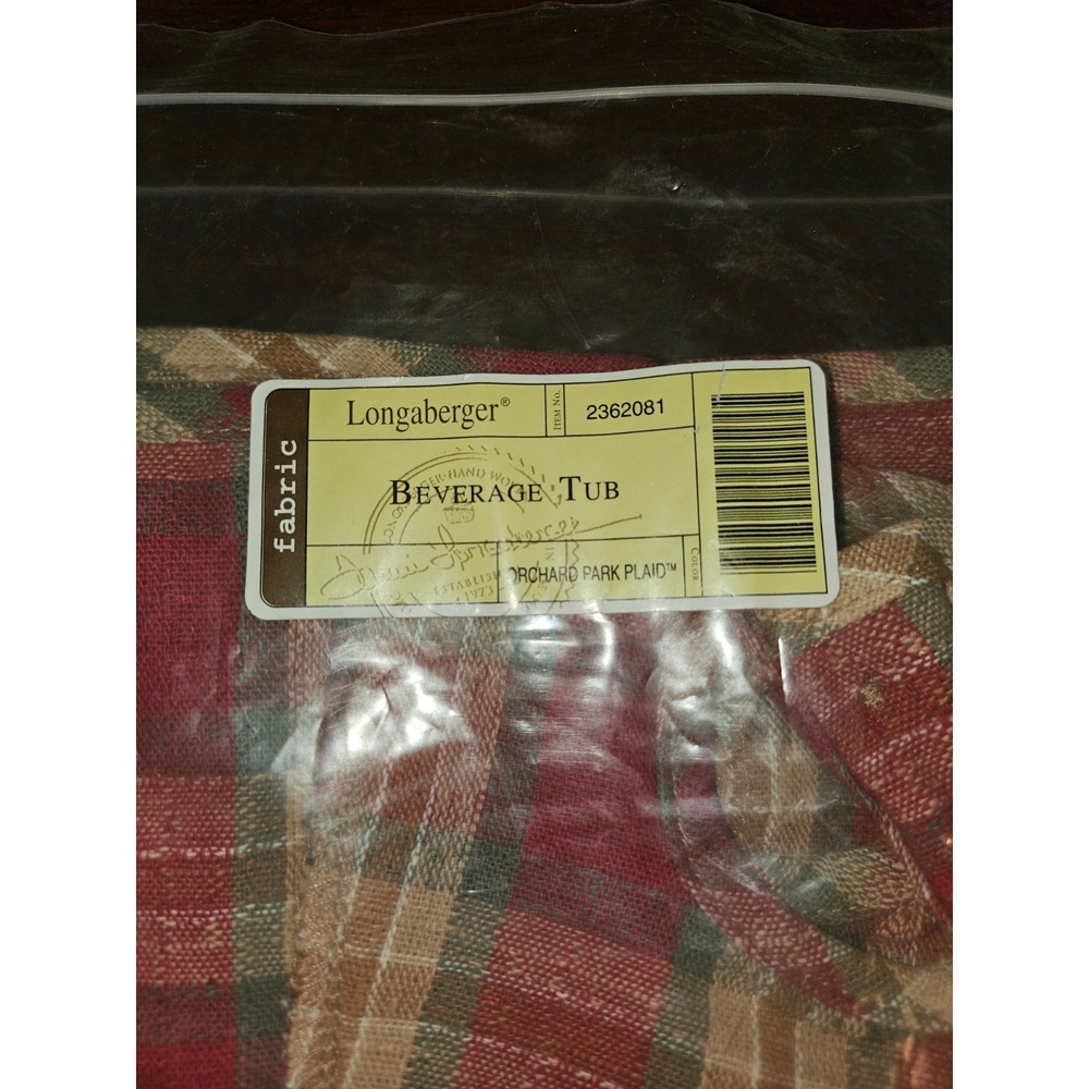 Longaberger Orchard Park Plaid BEVERAGE TUB Basket‎ Liner Only NEW 2362281